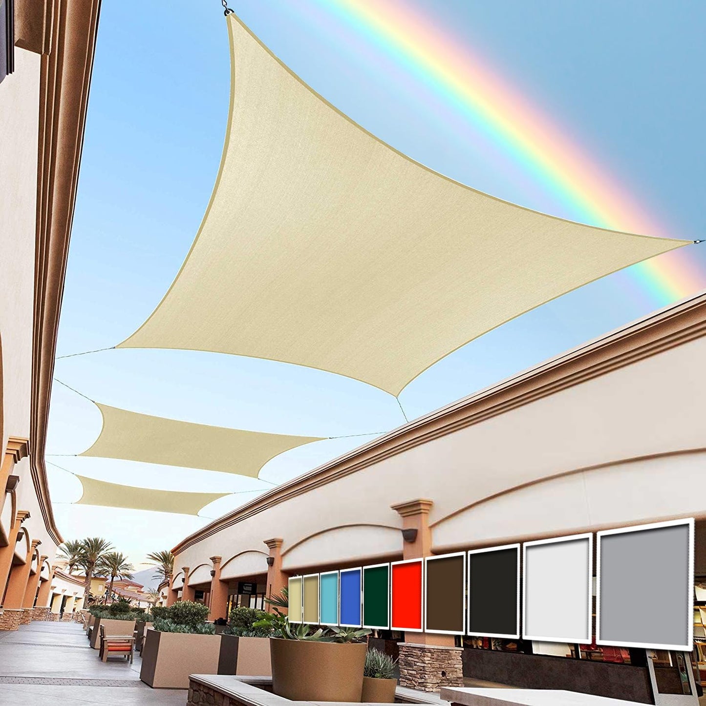 Royal Shade 10' x 13' Beige Rectangle Sun Shade Sail RS-SLR, UPF50+ 95% UV Blockage, 200GSM Commercial Standard Heavy Duty, Water & Air Permeable Canopy Mesh Fabric for Patio (We Make Custom Sizes)