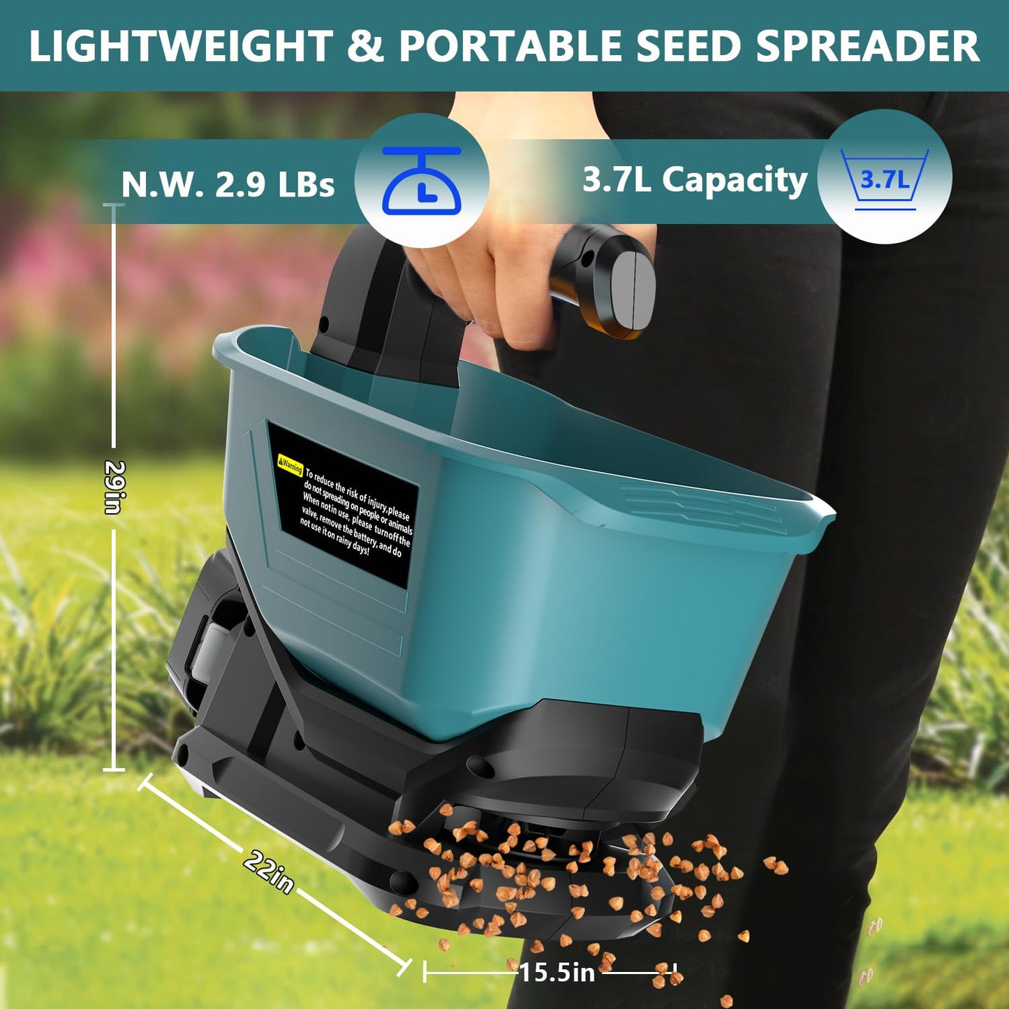 Byutrcfuy Electric Grass Seed Spreader for Makita 18V Battery, Handheld Fertilizer Spreader for Lawn, Portable Granule Spreader for Seed, Feed, Weed, and Salt (Tool Only)