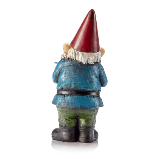 Alpine Corporation 12" Tall Garden Gnome Outdoor Yard Statue with Colorful Bird Accent, Playful Polyresin Decoration, Multicolor