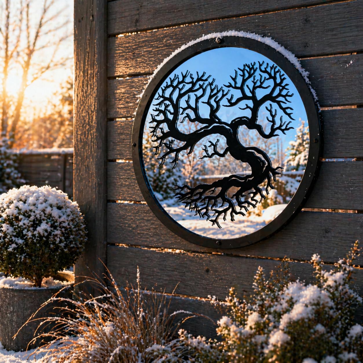 Sun Catcher Garden Decor Heart Shaped Garden Mirror Range of Sizes Round Framed Mirror Outside Rust Resistant Acrylic Fixings Included Gift (42cm / 16.5 inch)