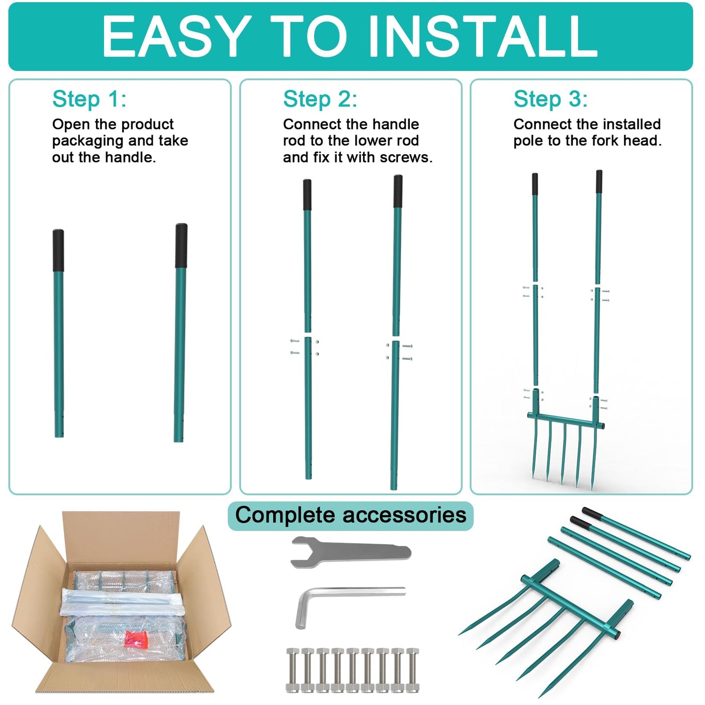 Broadfork Garden Tool Heavy Duty 5 Tines 20 in Wide Broad Fork for Gardening, 55 inch Ergonomic U-Shaped Design Hand Tiller for Cultivating, Aerate Clay Soil for Farm