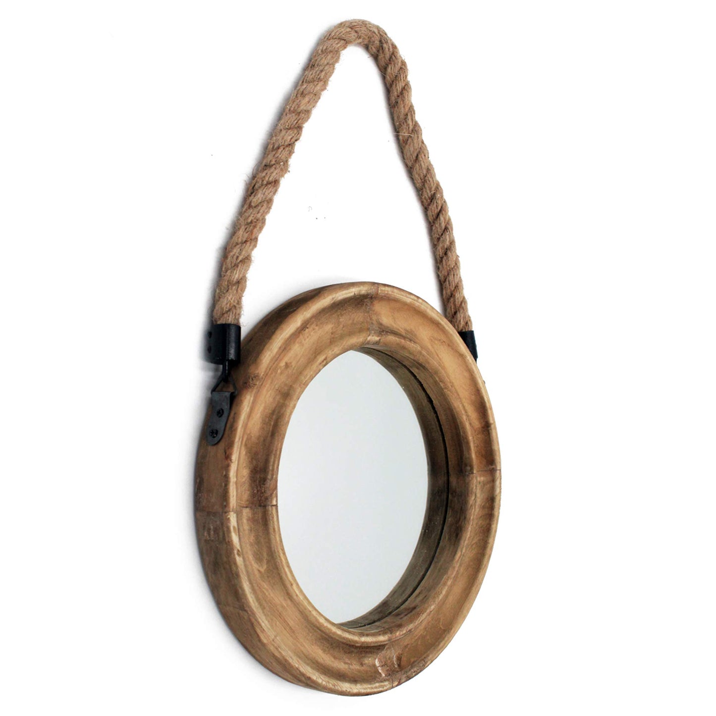 Funly mee Rustic Round Decorative Mirror with Solid Wood Frame&Rope Hanging,Farmhouse Antique Wall Decor(Small 9.9X9.9in)