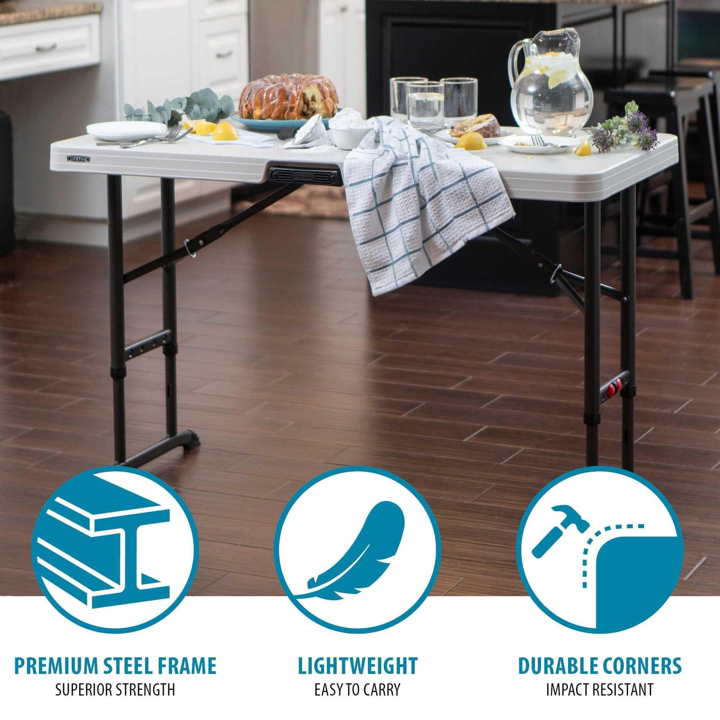 LIFETIME 80387 4-Foot Commercial Adjustable Folding Table, Almond