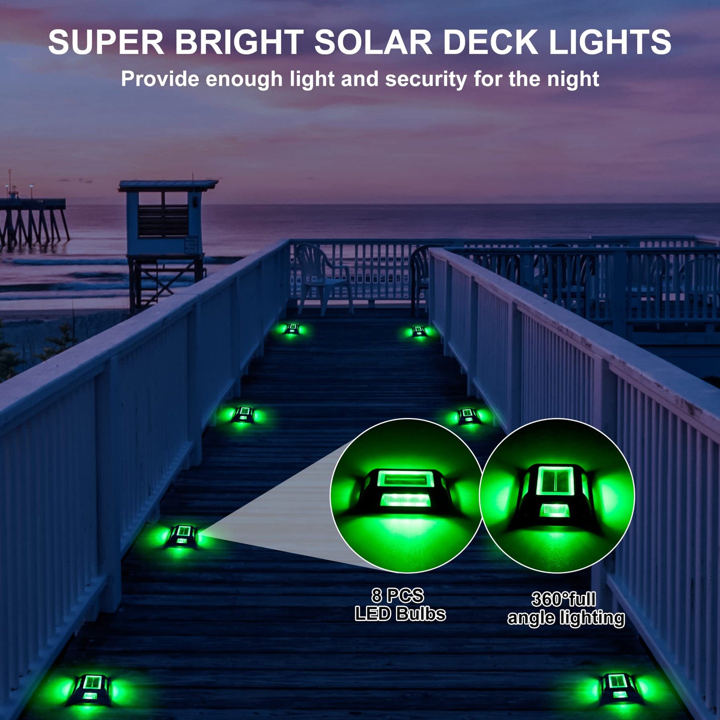 CREPOW Solar Green Deck Lights Driveway Dock Lights St. Patrick's Day Decor Light- 8 Packs Waterproof 1200mAh Outdoor LED Aluminum Dock Lighting Road Markers for Driveway Sidewalk Garden Pathway Yard