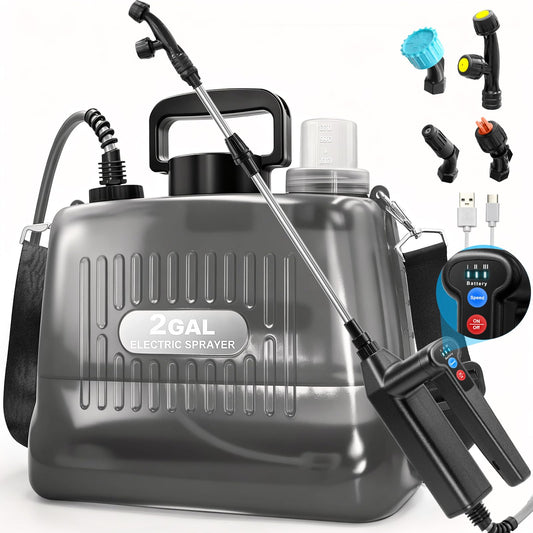 Sylsmart Battery Powered Sprayer 2 Gallon, Electric Weed Sprayer with 3 Adjustable Pressure Levels, 4 Nozzles & Extendable Wand, Rechargeable Garden Sprayer for Yard, Lawn, Plants & Fertilizer