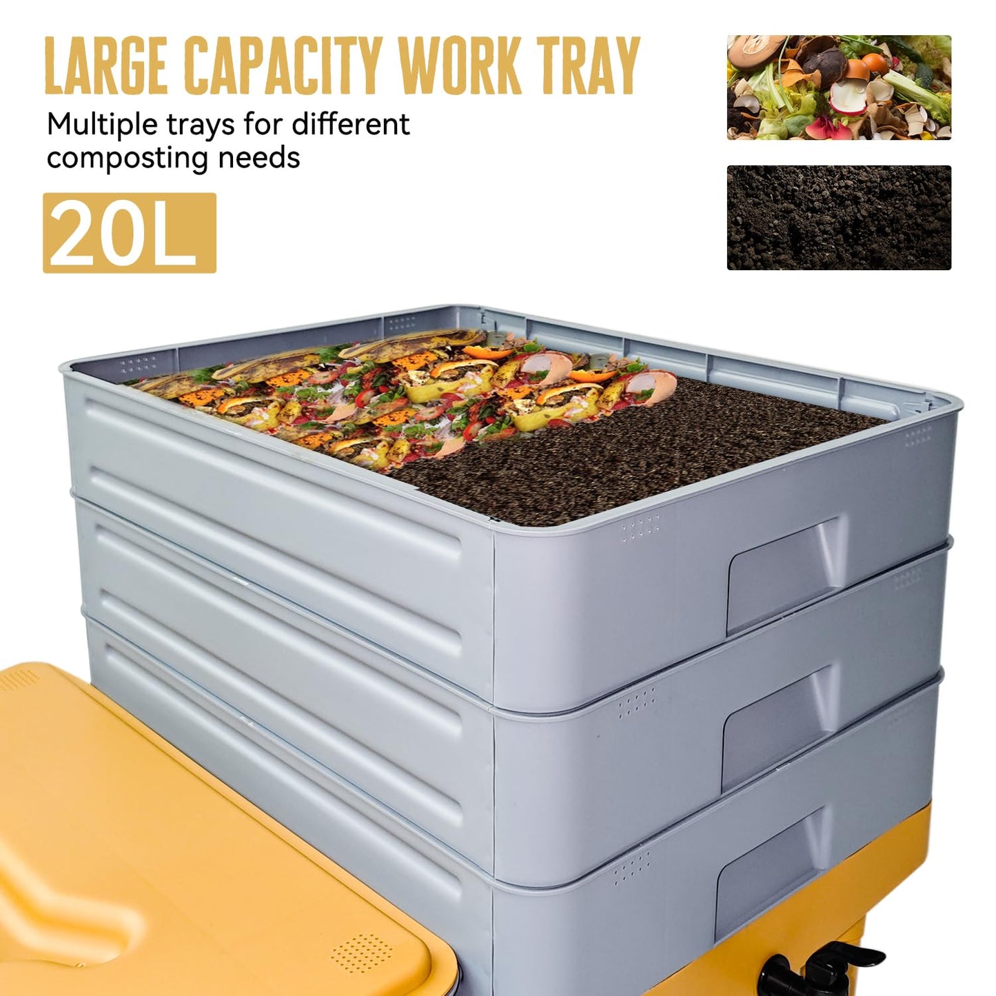 TOP XIAN 5-Tray Worm Composter,100L WormCompost Bin for Vermicomposting Starter, Indoor & Outdoor Worms Farm Composting Bin, Worm Compost Bin for Recycling Food Waste