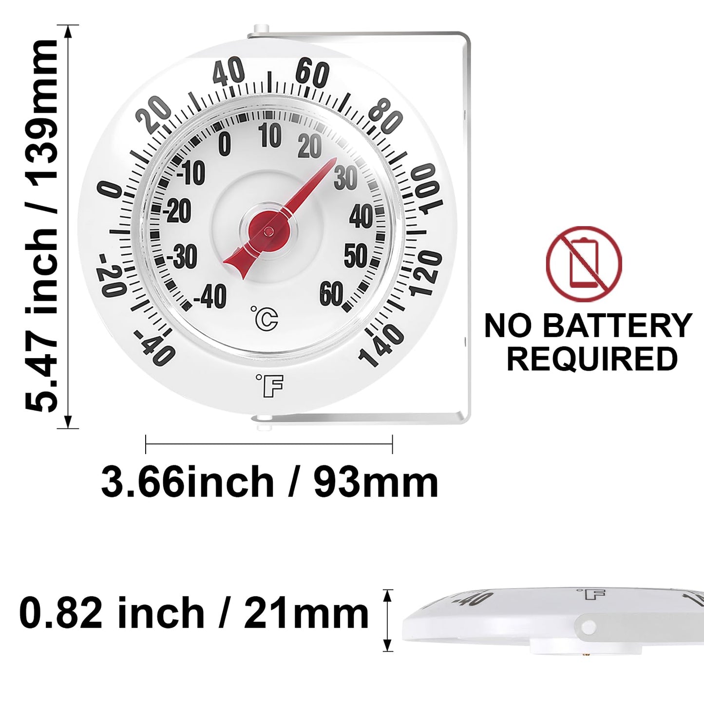 SPOROLWE Outdoor Thermometer for Patio with 360° Swivel Bracket, 5.5" Decorative Wall Mounted Garden Thermometer No Battery Needed, Large Bold Numbers Dial for Tree, Greenhouse, Barn, -40 to 140℉