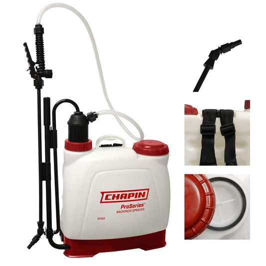 Chapin 61500 4-Gallon Made in USA Euro Style Backpack Sprayer with Poly Fan/Cone Nozzles, Cushion Grip Shut-Off, Padded Adjustable Straps, 2-Stage Filtration System, Translucent White