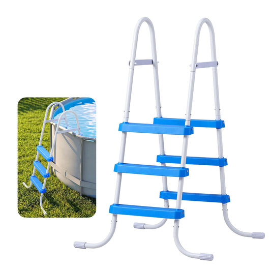 VEVOR Above Ground Pool Ladder, 3-Step Steel A-Frame Swimming Pool Stairs for 36 in High Wall, 300 lbs Capacity Entry/Exit Steps with Secure Non-Slip Sturdy Wide Step, Easy Setup, White & Blue