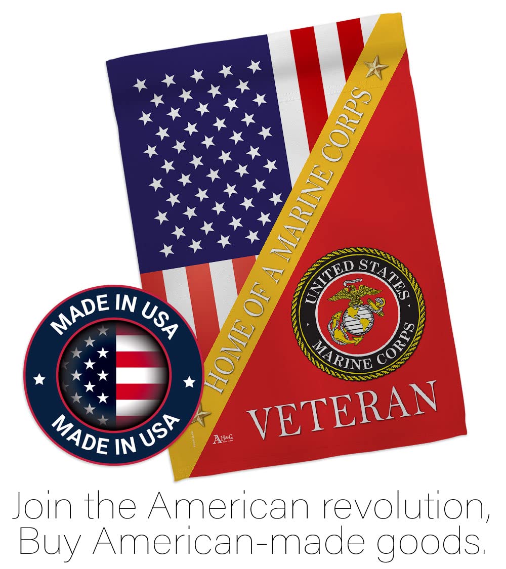 Home of Marine Corps Garden Flag - Armed Forces USMC Semper Fi United State American Military Veteran Retire - House Decoration Banner Small Yard Gift Double-Sided Made In USA 13 X 18.5, Thick Fabric