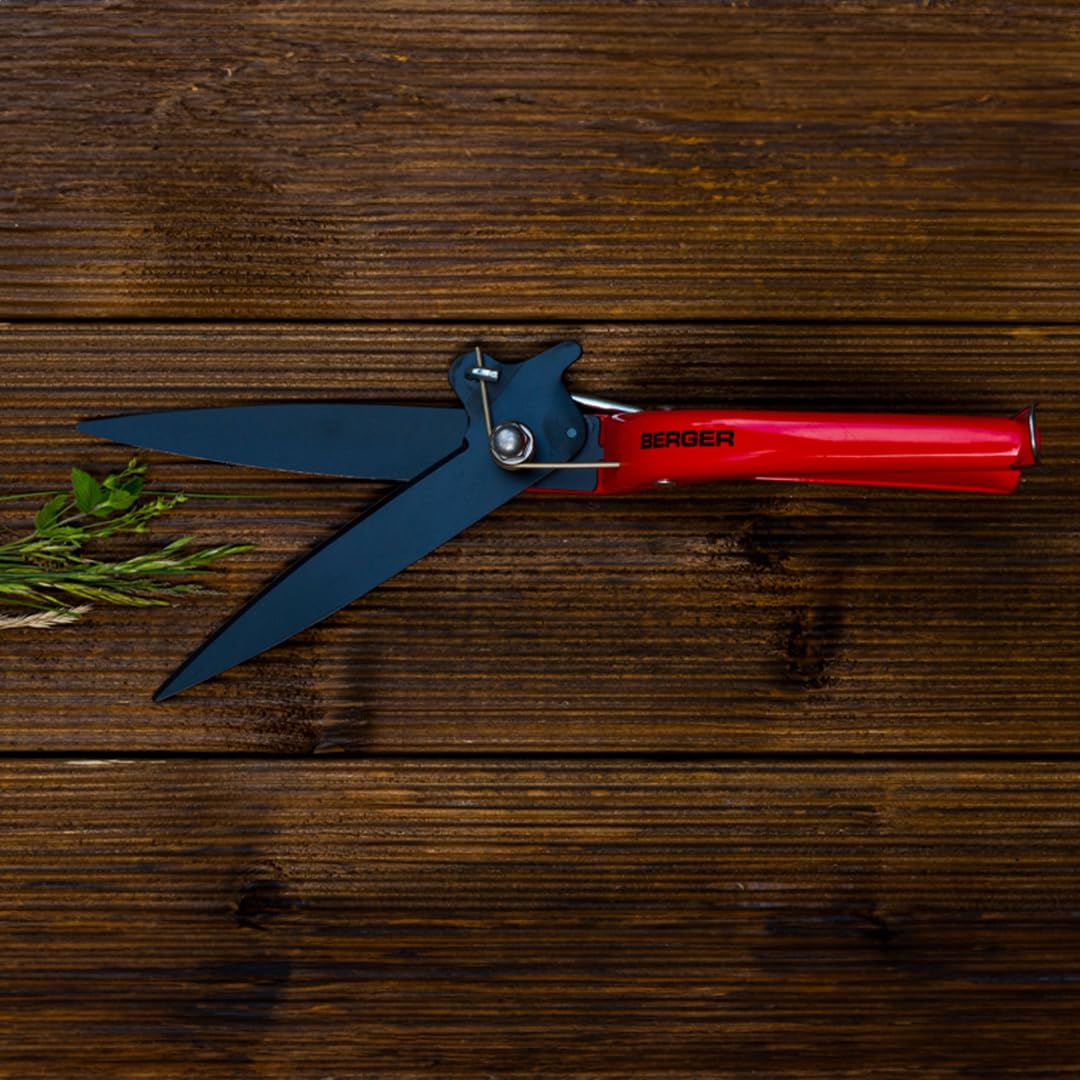 BERGER Grass Shears – Lawn Edging Clippers with Self-Sharpening Anti-Stick Blades, Forged Steel Construction, Ambidextrous Design, Ring Clasp for Hanging Storage – 2200