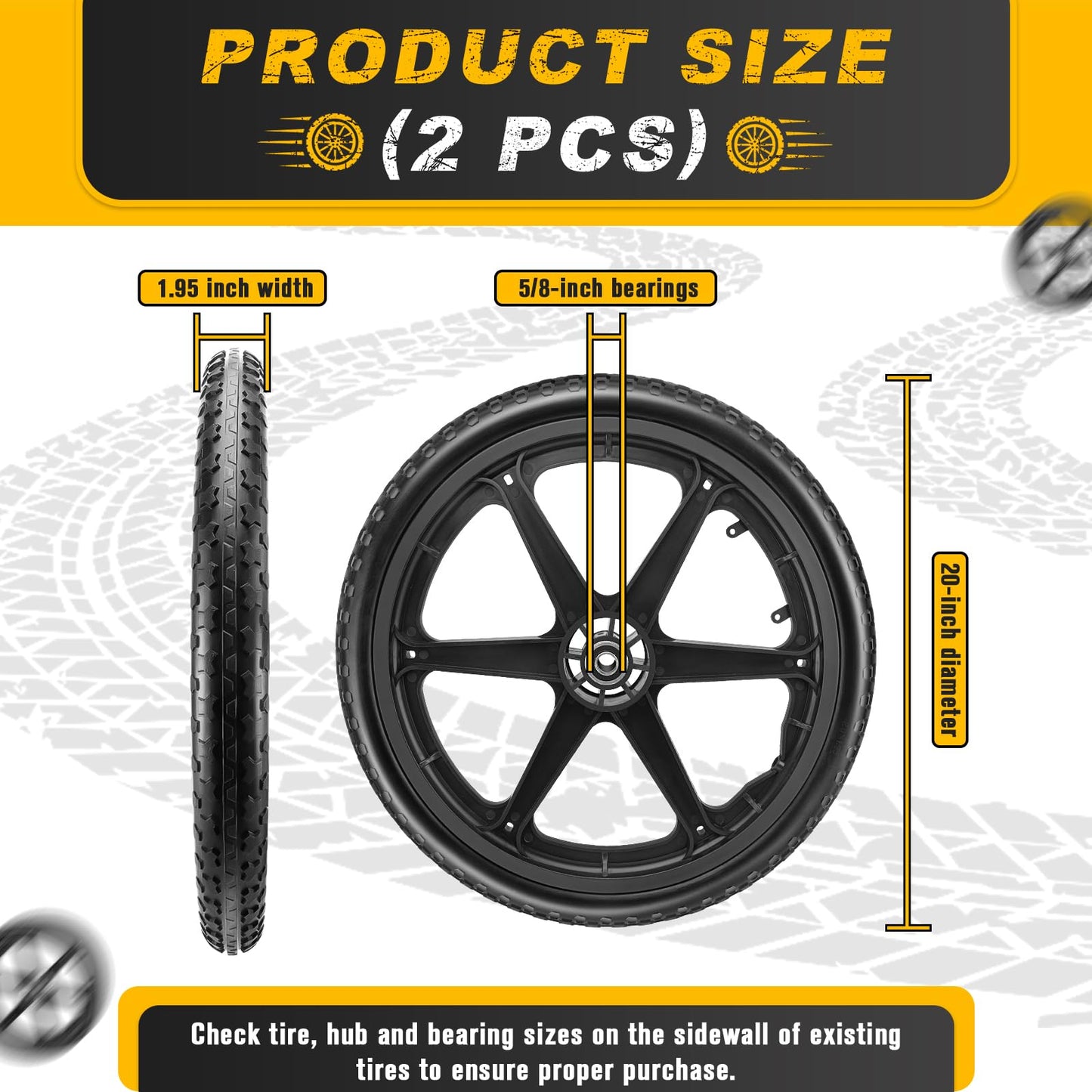 20x1.95" Rim Flat Free Cart Tire Assembly for Rubbermaid Garden Yard Cart, Garden Cart Wheels 20 inch with 5/8" Bearing Replacement for Wheelbarrow, Garden Trailers, Roofing Equipment by AZUNYYDS