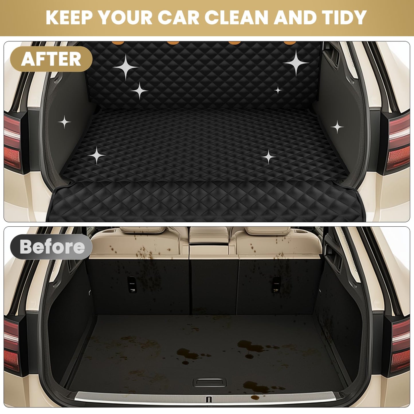 BONTHEE Waterproof SUV Dog Cargo Liner Mat - Heavy Duty Pet Seat Cover for SUV Sedan Van, Non-Slip Back Trunk Protector with Bumper Guard, Large Universal Fit (Black)