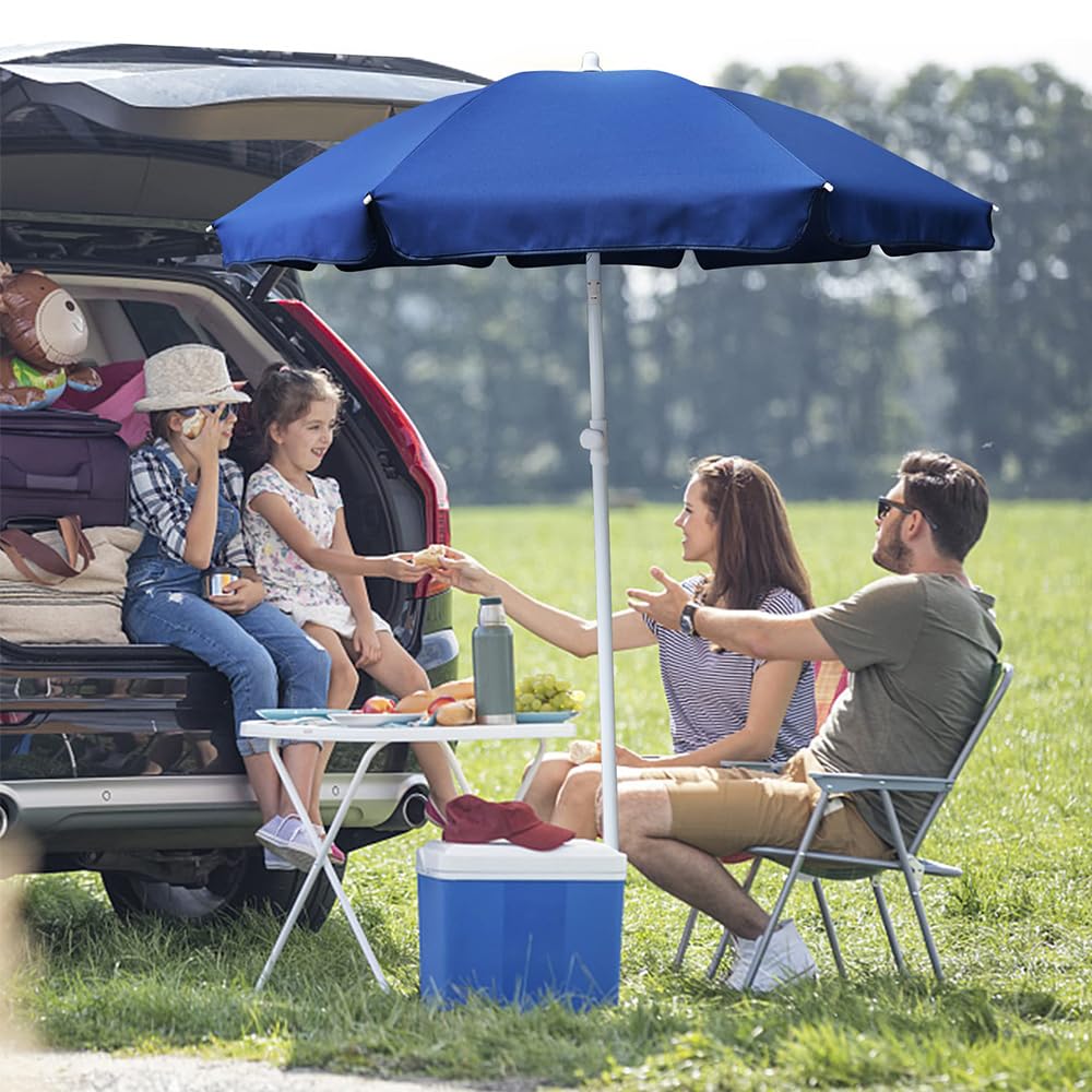 AMMSUN 6FT Portable Picnic Outdoor Canopy Sunshade Beach Umbrella with Tilt Function, Small Patio Umbrella - UPF 50+ protection Garden Umbrella 6' Navy Blue Patio Umbrella