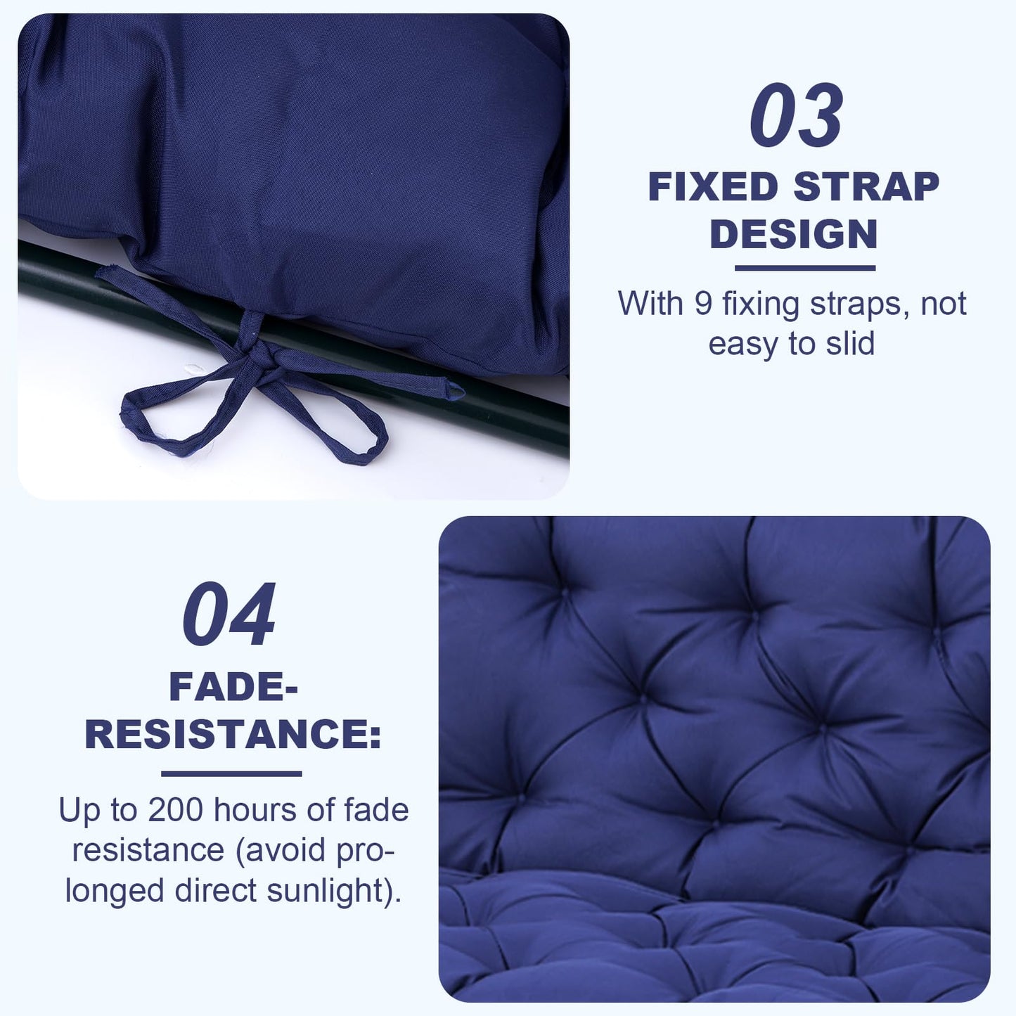 EverPine Outdoor Swing Cushion Replacement Patio Bench Cushion Waterproof Thick Seat Pad for Porch Swing Daybed Garden Sofa Furniture (Navy Blue)