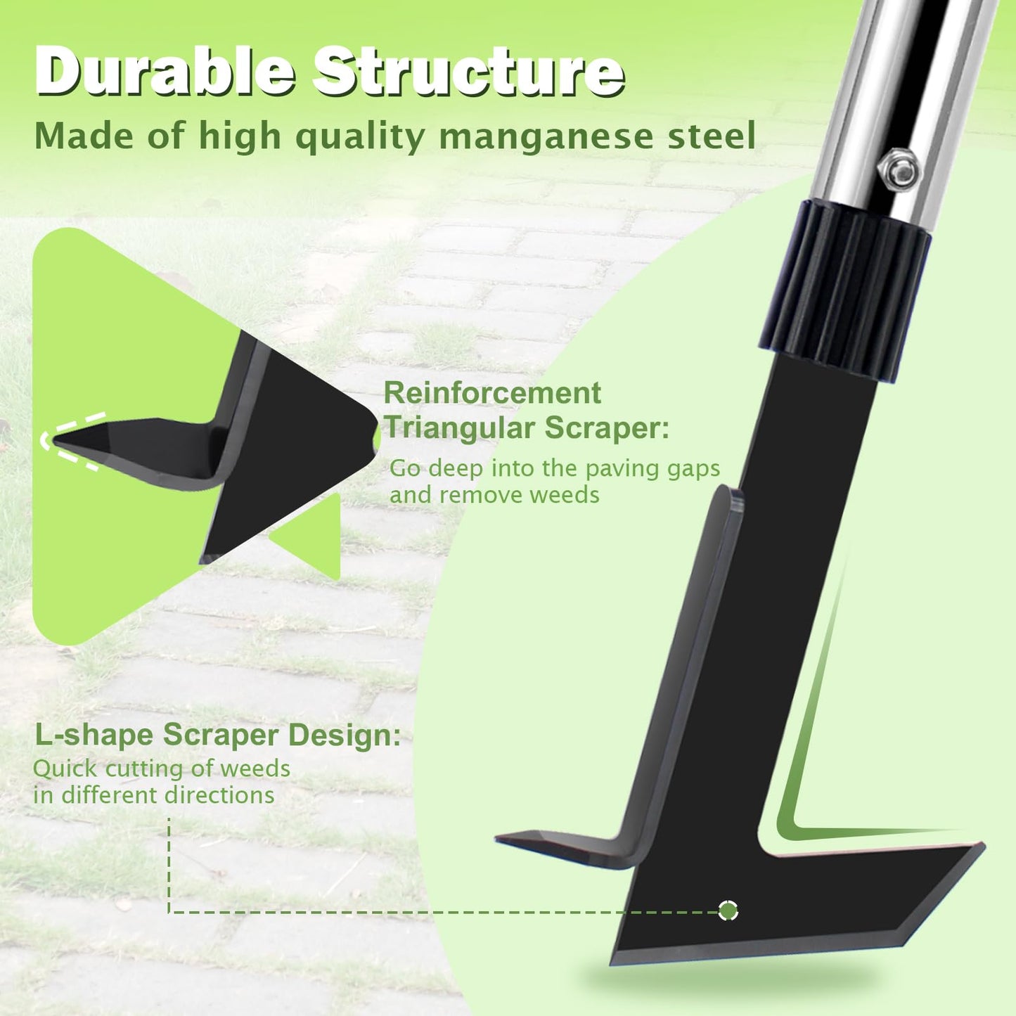 LAWFYMORI Crack Weeder Tool with Long Handle - 2 in 1 Weed Crack Remover Tool Gardening, 60" Manual Crevice Weeding Tools L-Shape Weed Puller for Sidewalk Driveway Paver Patio Yard Garden