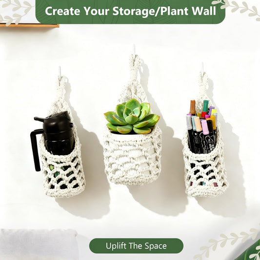 HOREAKHJ Macrame Wall Plant Hanger, Hanging Planter Basket Holder, Wall Planters for Indoor Plants, for Up to 4 Inch Pot (Ivory, 4-Inch)