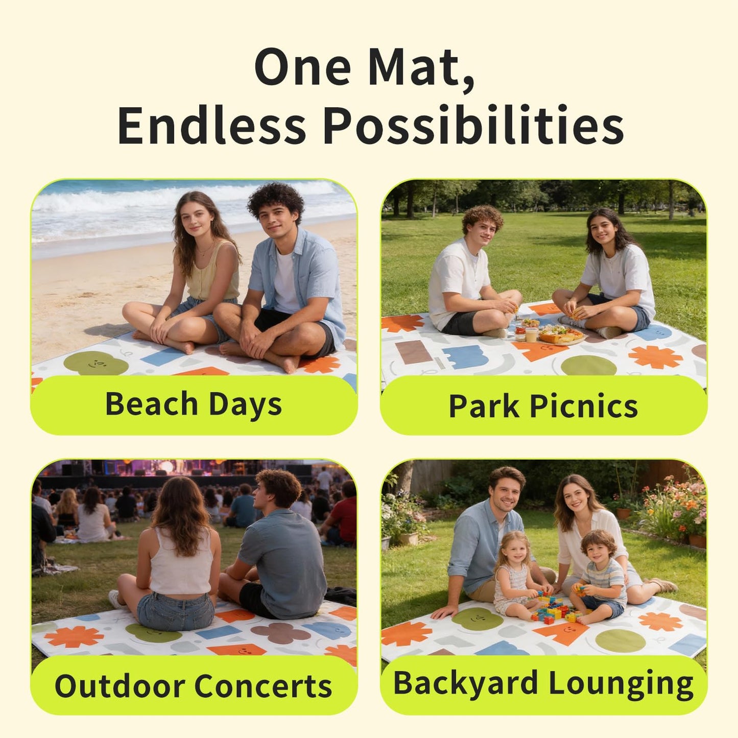 morning deer 80"x60" Large Oxford Picnic Mat, Waterproof & Sandproof Oxford Picnic Blanket for 4-6 People, Thicken Portable Beach Blanket with Carry Strap for Camping, Hiking, Park, Music Festival