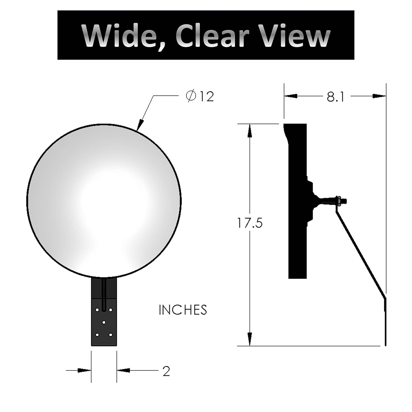 WatchYrBack BLACK 12 inch Convex Mirror, Outdoor or Indoor, Wide Angle View, Curved Traffic Safety and Security Mirror 310 mm