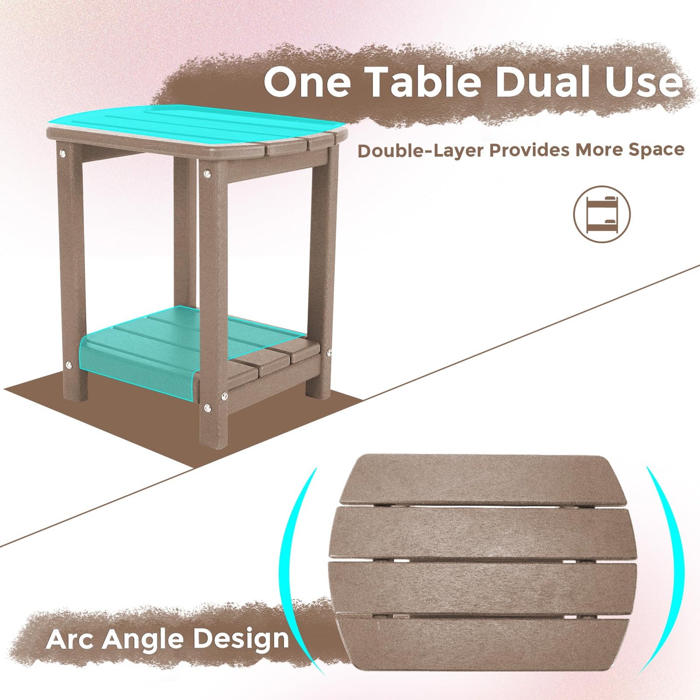Adirondack Square Outdoor Side Table,2-Tier Storage Patio Side Table, HDPE End Tables for Backyard Pool Porch Garden Lawn