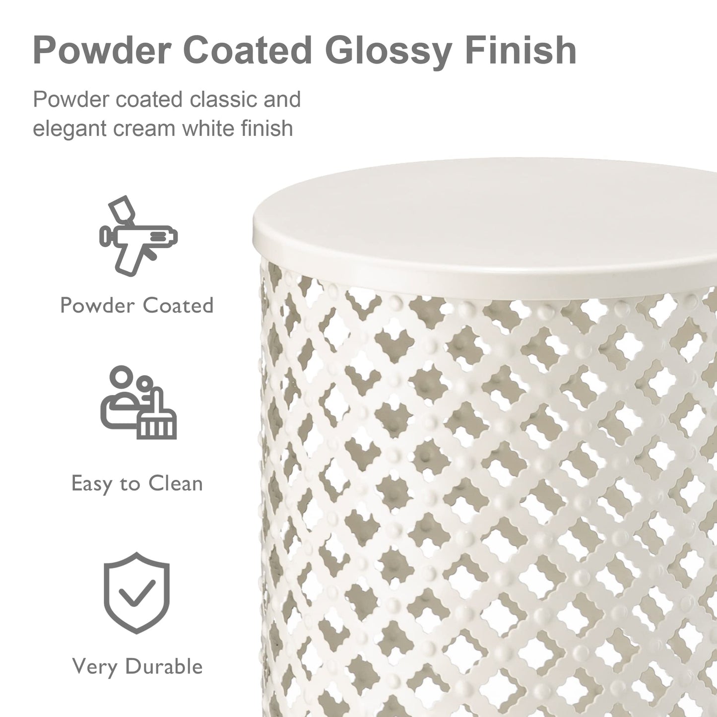 Glitzhome Outdoor Side Table Set of 2, Decorative Garden Stool for Indoor Outdoor Heavy Duty Metal Frame Accent Table Modern End Table, Glossy White