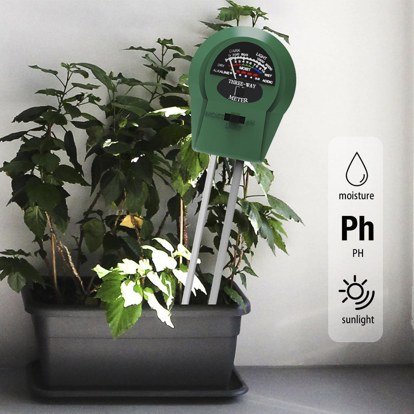 Speedinistic 3-in-1 Soil pH Meter - Moisture, Light, and pH Tester for Garden, Lawn, Farm, Indoor & Outdoor Plant Care, Green