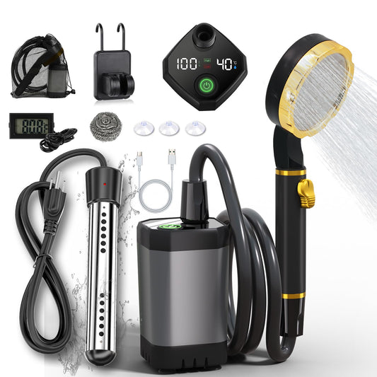 BSEED Portable Shower for Camping with Immersion Water Heater, 6000mAh Rechargeable Camping Shower with Intelligent LED Display, Outdoor Shower for Hiking, Travel, Pets & Car Washing, Wartering Plants