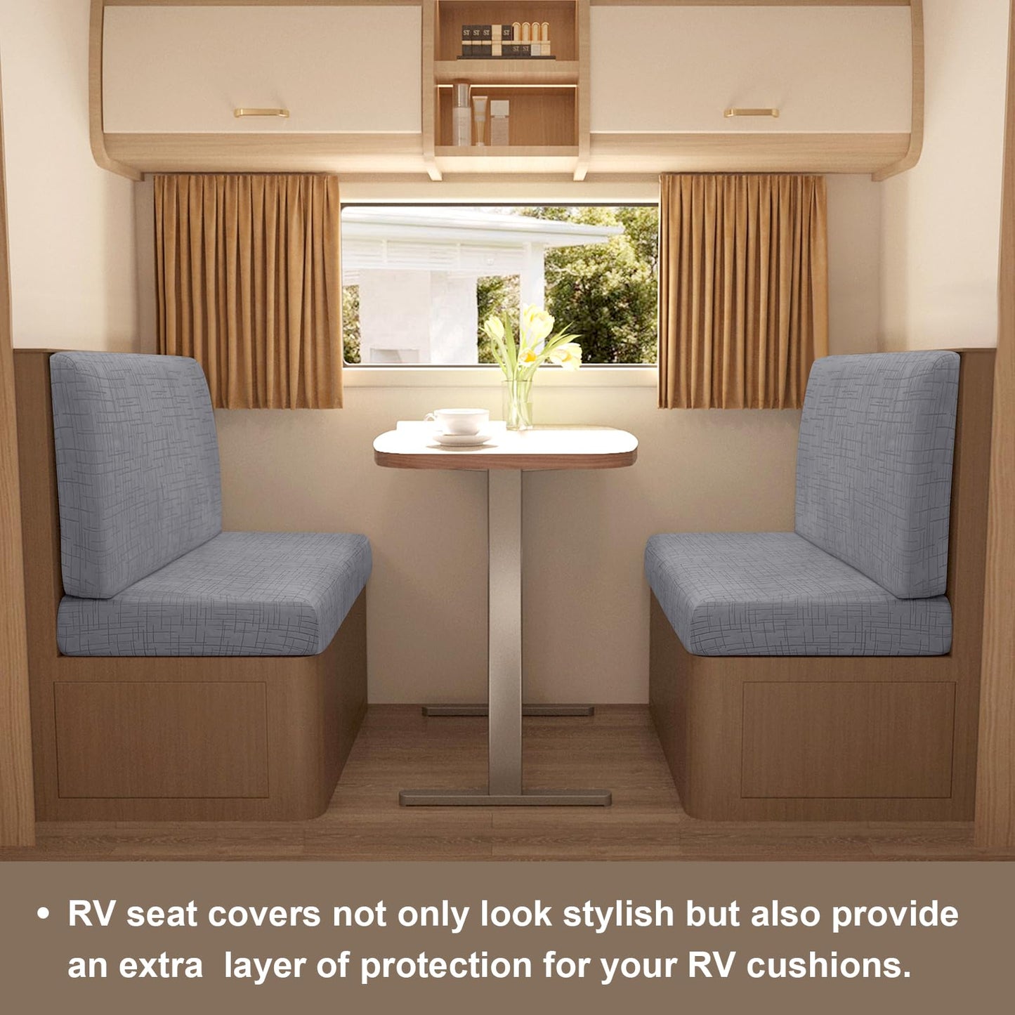 Eco-Ancheng RV Dinette Cushion Covers Camper Cushions Slipcover Stretch RV Dinette Seat Covers RV Couch Cushion Cover Sofa Seat Slipcovers for RV Camper Car Bench (1 Backrest Cover& 1 Bench Cover,08)