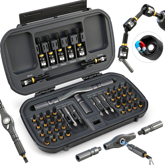 46 in 1 Magnetic Ratchet Screwdriver Set, Multi-Bit Screwdriver Kit, Nut Driver Set, Detachable Ratchet Handle with Storage Case, Repair Tool Kit for Furniture, Computer, Bicycle