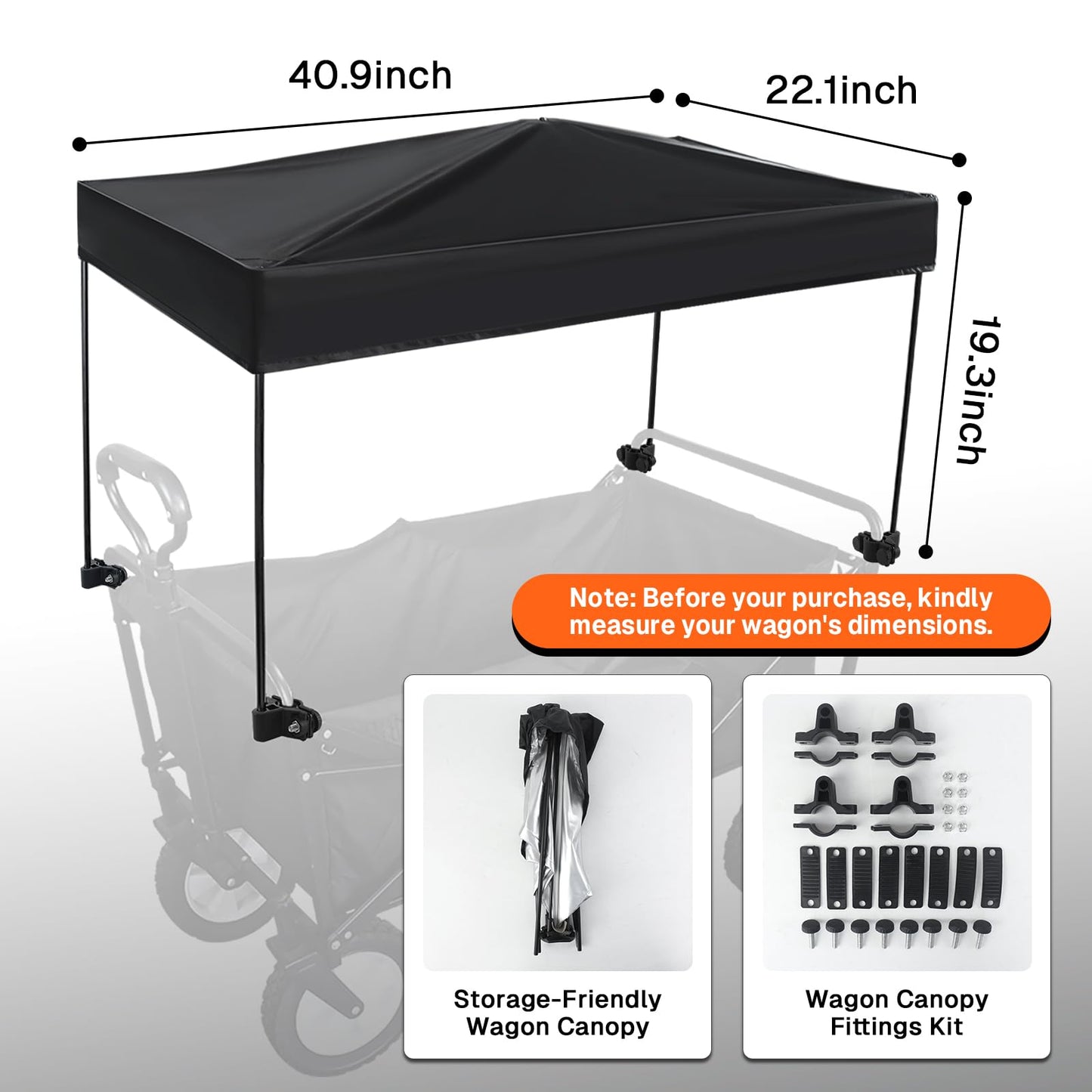 VOONKE Wagon Canopy Cover, Garden Portable Outdoor Push Awning, Stroller Canopy for Garden Wagon, Shopping, Camping, Fits Folded and Collapsible Wagons,22 × 40.9 Inches