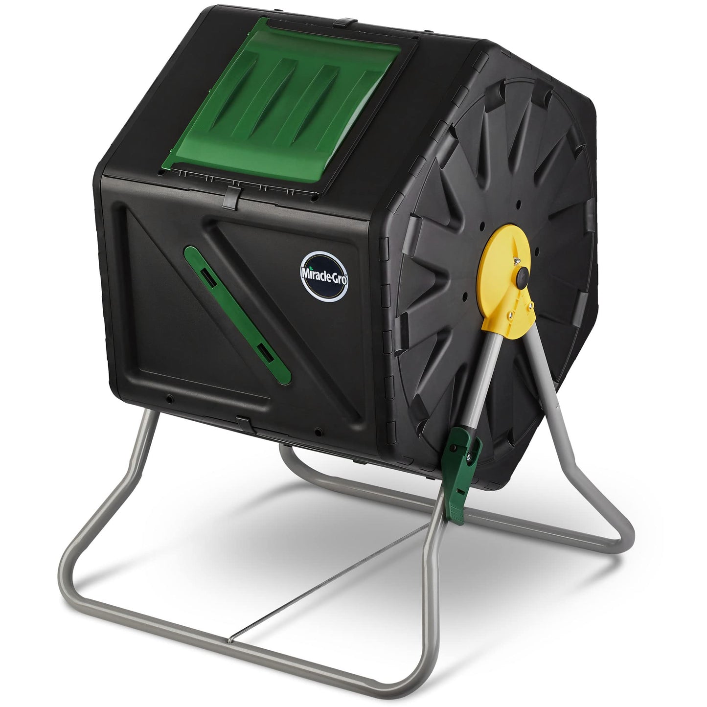 Miracle-Gro Compost Tumbler Single Chamber – Easy-Turn Composter Tumbler Outdoor for Fast Composting – Heavy-Duty Composting Bin with 1 Sliding Door (1 x 27.7 Gallon / 105 Liter)