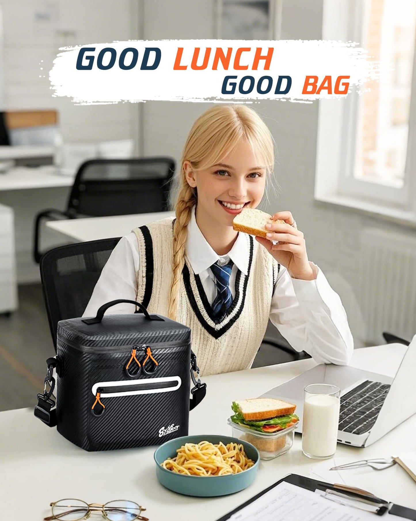 Mini Cooler Lunch Bag, 7 Can Insulated Ice Chest Box for Men Women, Waterproof, Leak-Proof, Portable Lunch Box for Work, Beach, Drink, Travel, Camping, Picnic (Small, Black)