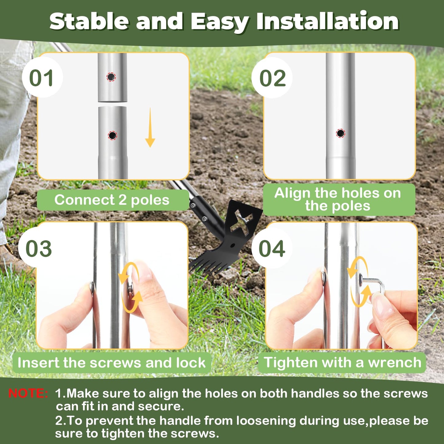 NICOFPHY Weed Puller Tool with Long Handle, 60" Manual Weeding Tools Gardening, 2 in 1 Hand Weed Rake and Hoe Garden Weeder Tool, Uprooting Pulling Weed Remover Tool for Yard, Patio, Lawn and Garden