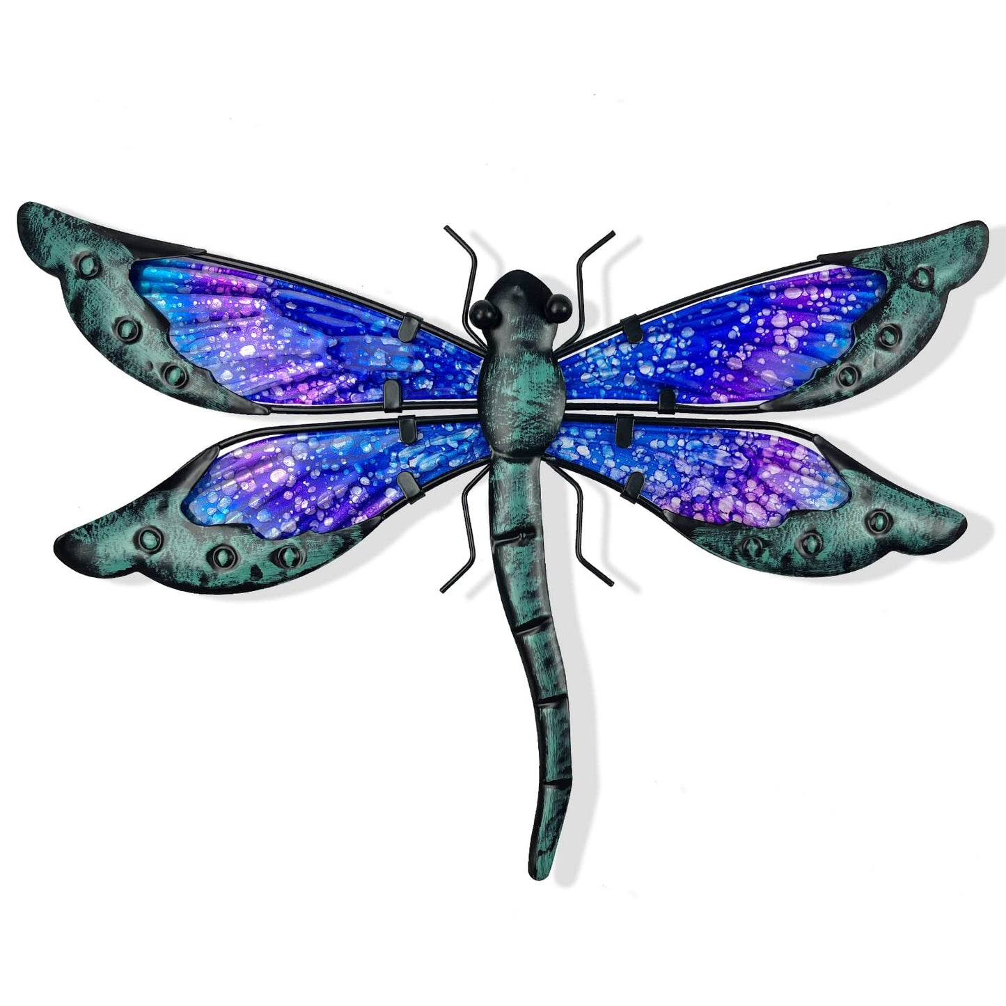 HONGLAND Metal Dragonfly Decor, Dragonfly Outdoor Wall Decor, Metal Wall Art, Wall Sculptures Gifts Hanging Decorations for Garden Yard Home-Blue 14 Inch