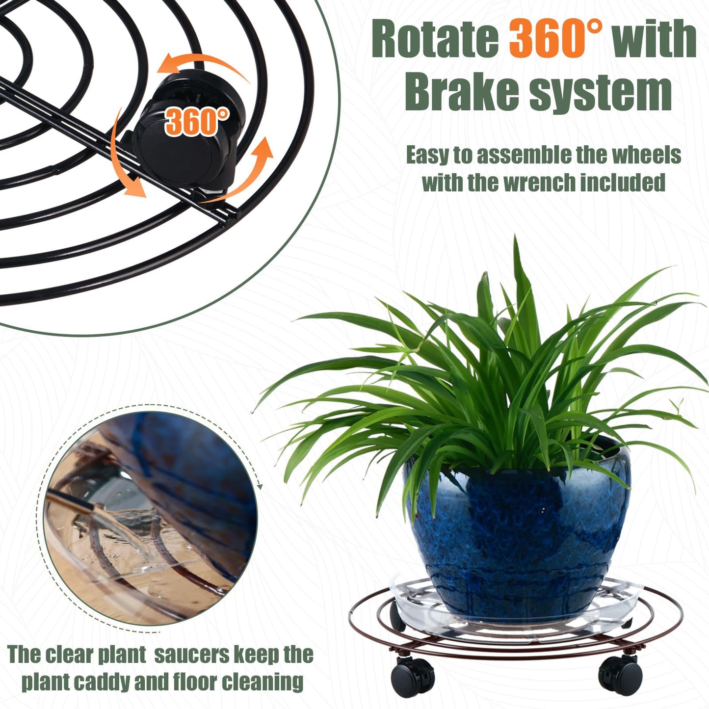 6 Packs 12 Inches Large Metal Plant Caddy with Wheels Rolling Plant Stands Heavy-duty Wrought Iron Plant Roller Base Pot Movers Plant Saucer on Wheels Indoor Outdoor Plant Dolly with Casters Planter Tray Coaster