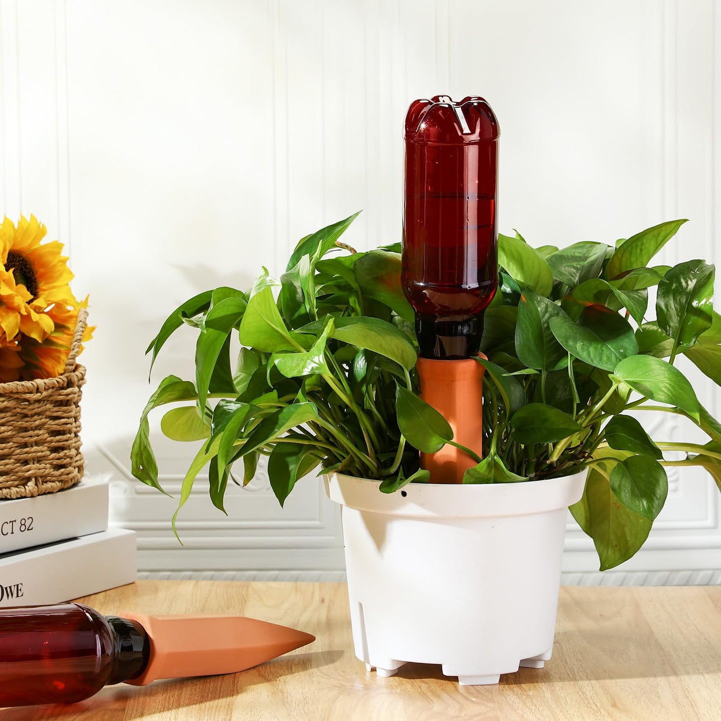 SiliFine 6 Sets Terracotta Self Watering Spikes with 26 oz Plastic Bottles, Plant Watering Devices Slow Release Vacation Insert Automatic Plant Watered Device