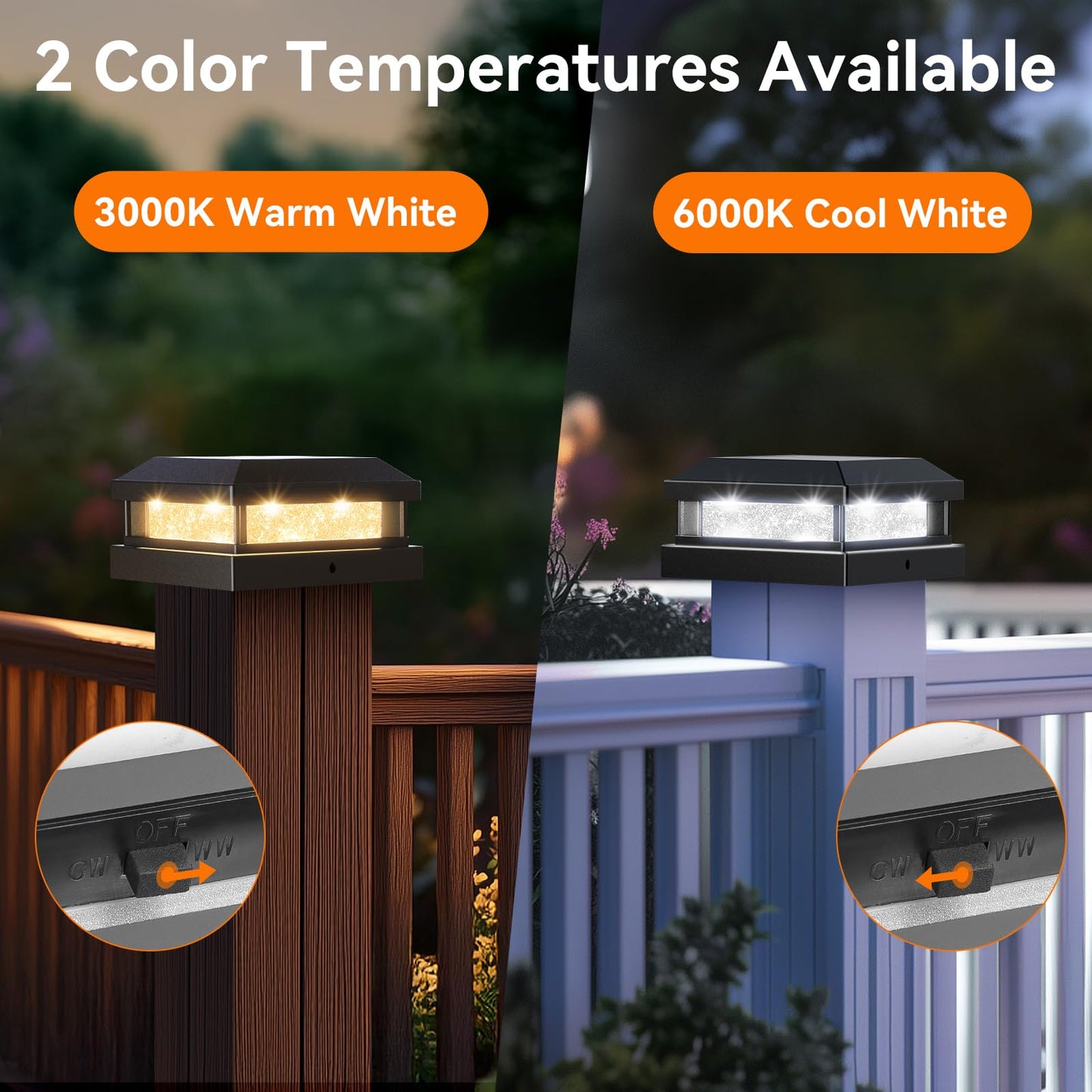 Solar Post Cap Lights Outdoor 12 Packs for 4x4 5x5 Vinyl/Wooden Posts, Waterproof Solar Powered Fence Post Light with Warm/Cool Lighting, Black 16LEDs Deck Cap Light for Garden, Patio, Porch