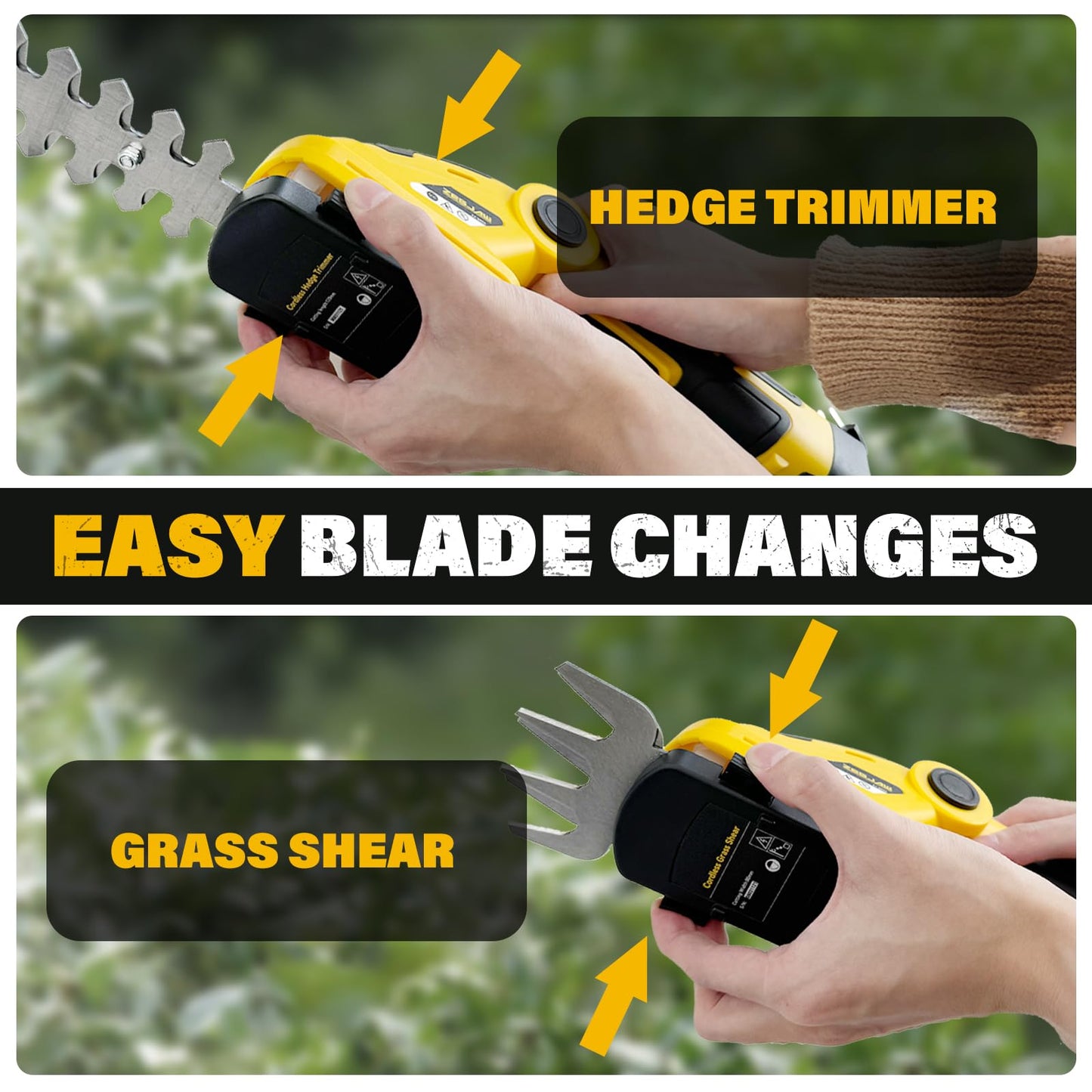 ZEGJAW 7.2V Cordless Hedge Trimmer & Grass Shears, 2 in 1 Electric Handheld Shrub Trimmer, Lightweight Rechargeable Bush Trimmers for Yard, Lawn, Garden