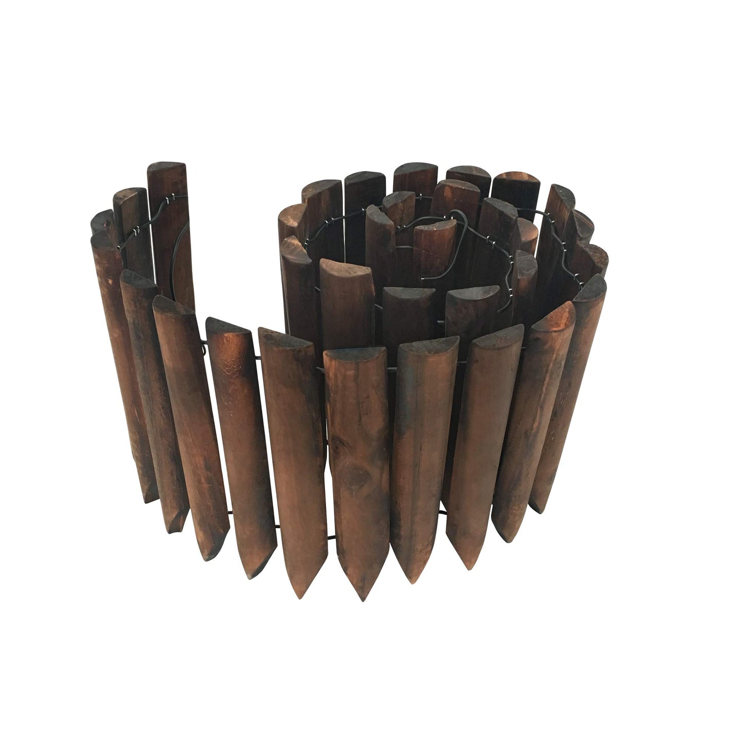 Worth Garden Wooden Short Fence Lawn Edging – Burnt Wood Finish Flexible Garden Border, No Dig Landscape Edging for Flower Beds, Tree Border & Yard – 7.9” H x 42” L