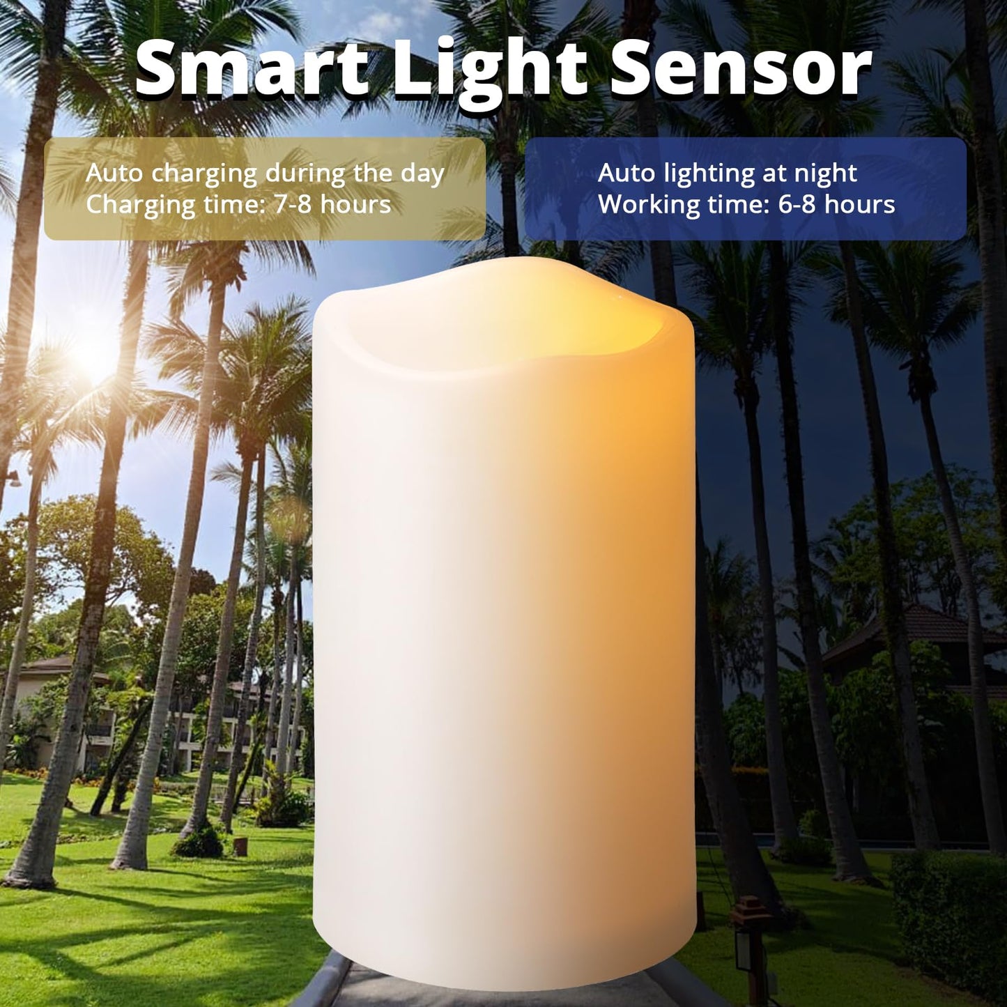 NURADA Large Outdoor Solar Candles Waterproof - 10" x 4" Rechargeable Solar Powered Flameless LED Pillar Flickering Candle for Patio Porch Lanterns Decor - Ivory White