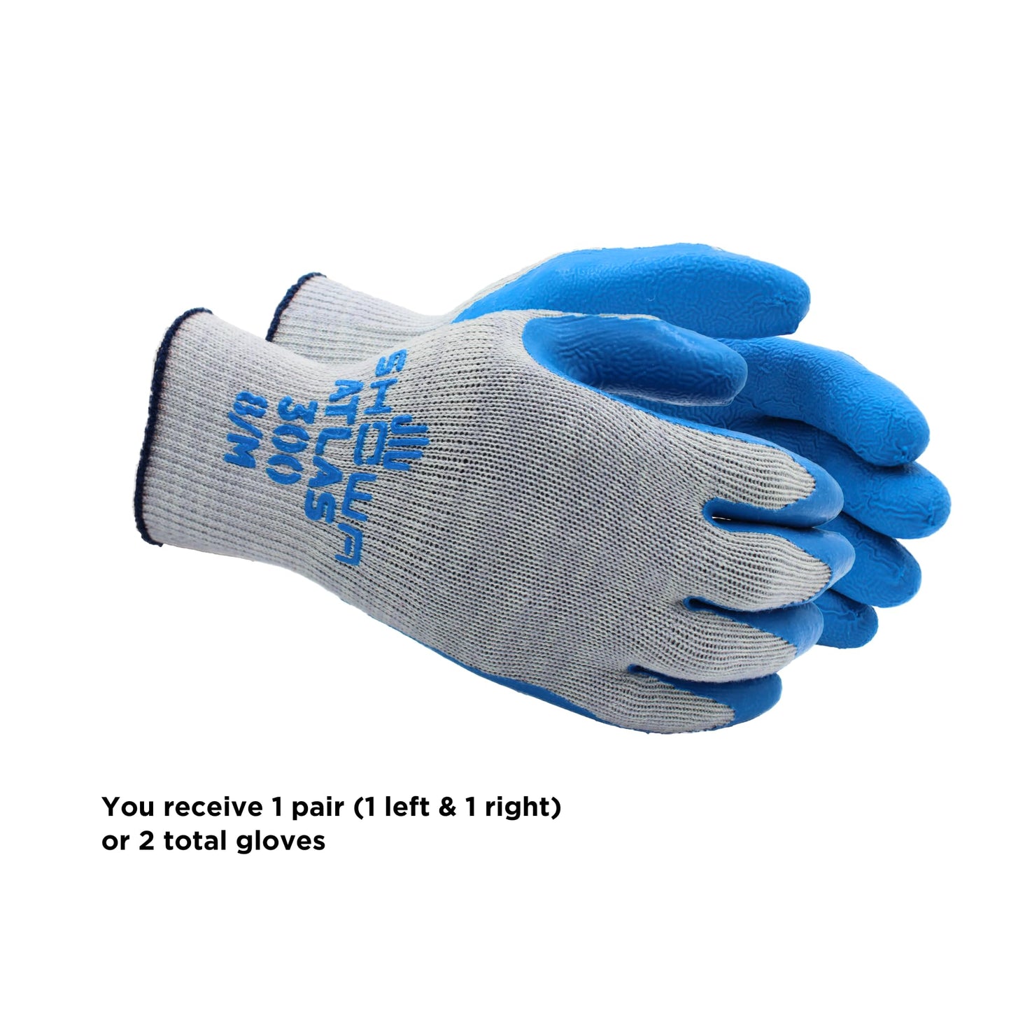 SHOWA Atlas 300 Original 1994 Crinkle Grip Work Gloves, Natural Latex Palm, Heavy Duty 10-Gauge for Construction, Landscaping, Gardening, & Masonry, Blue, Small, 1-Pair
