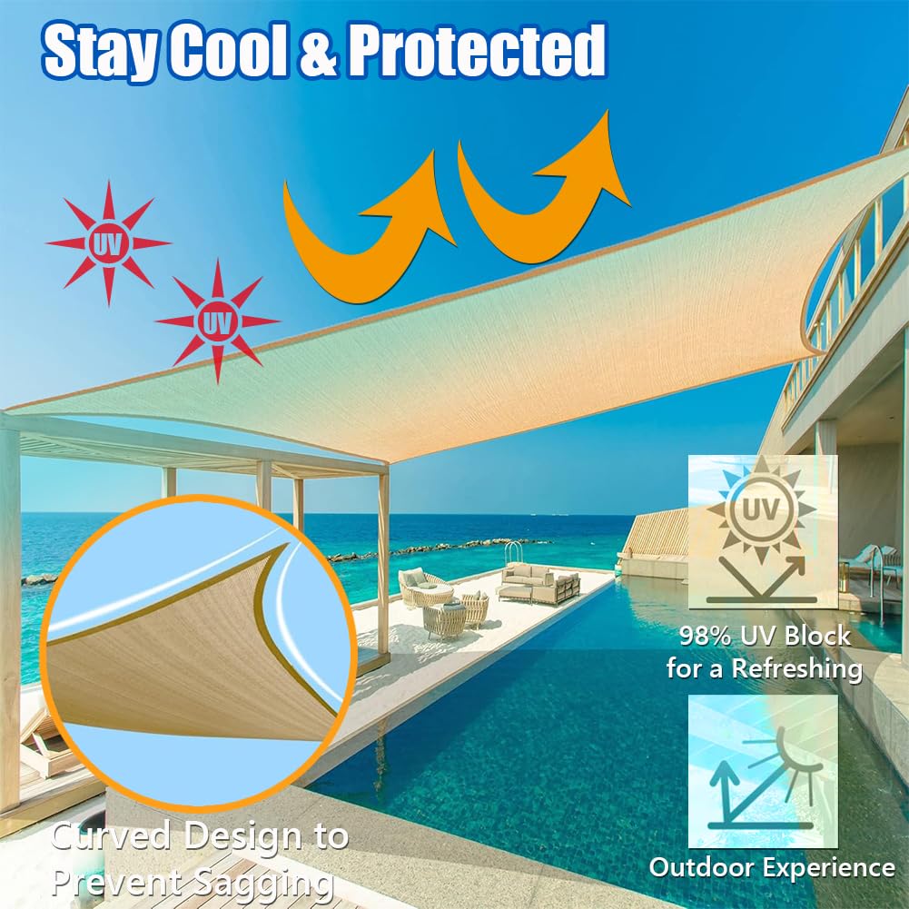 12'x15' Rectangle Sun Shade Sail – UV Block & Breathable Canopy for Patio, Garden, Backyard & Outdoor Shade– High-Density HDPE Fabric, Durable & Fade-Resistant – Easy Installation