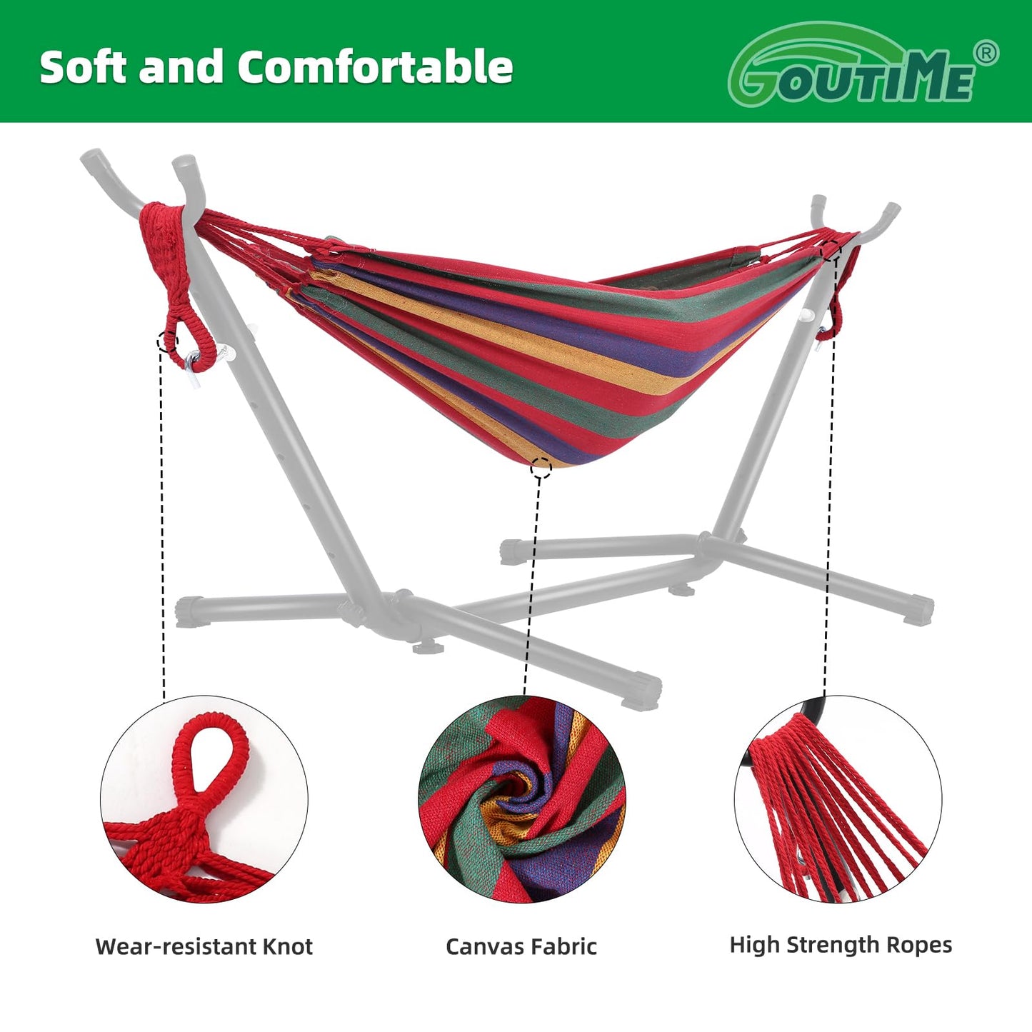 Goutime Children's Hammock with Stand, 220 lb Capacity, with Portable Carrying Bag, Kids Hammocks for Indoor, Outdoor, Patio, Deck, Yard, Beach (Red Stripe, Child Size)