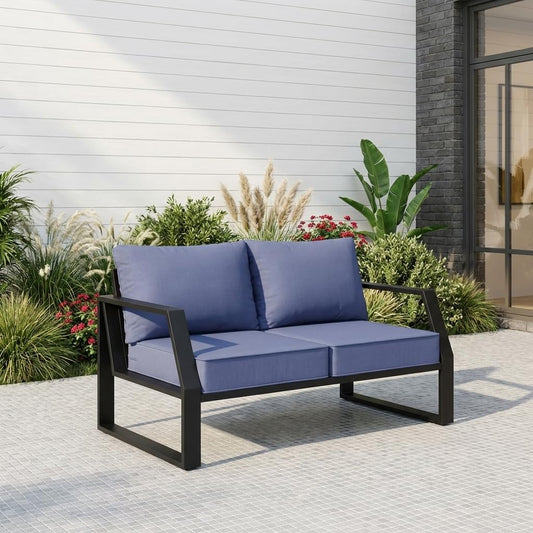 knocetx Oversized Outdoor Aluminum Patio Loveseat, 5" Thick Cushions Deep Seat Sofa, Modern Design with Wide Armrests, All-Weather Rustproof Frame for Backyard, Porch, Garden