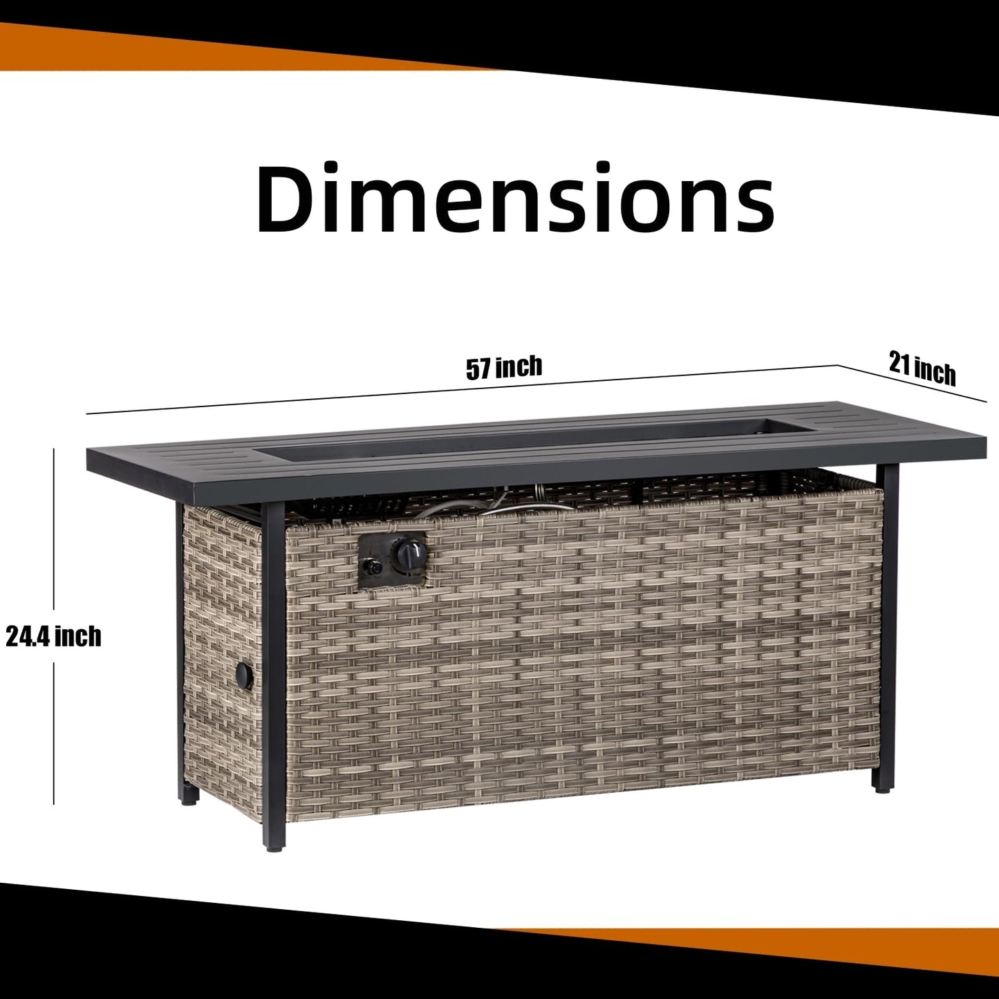 EcoNook 57 inch Propane fire Pit Table with Waterproof Cover & Ratten Side Panel, 50000 BTU Gas Firepit Table with Lid & Lava Rock, Outdoor Fire Pit for Dining or Party, Firepit for Outside, Patio