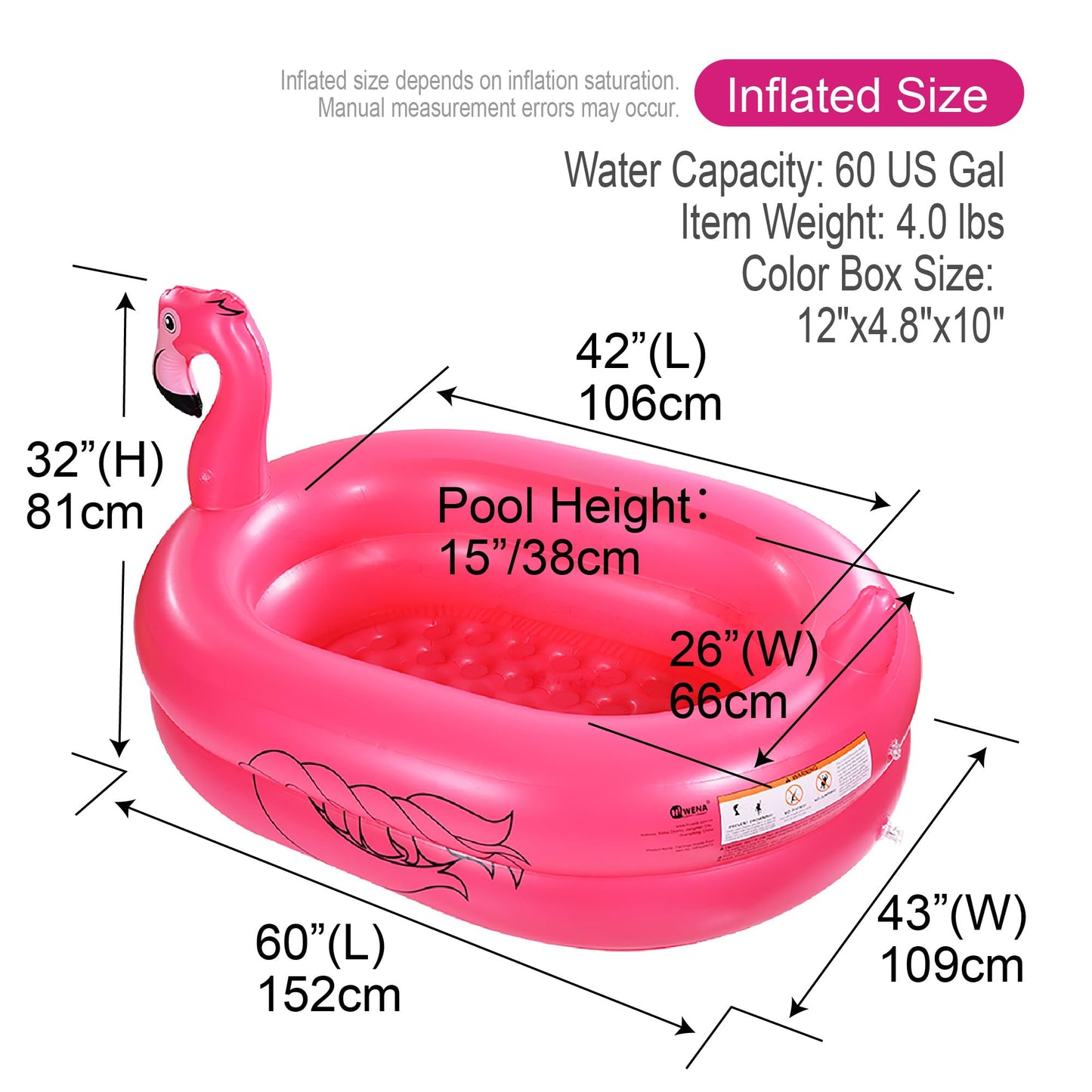 Kiddie Pool, Inflatable Pool, Flamingo Swimming Pool with Inflatable Soft Floor for Outdoor, Indoor, Backyard (60 in)