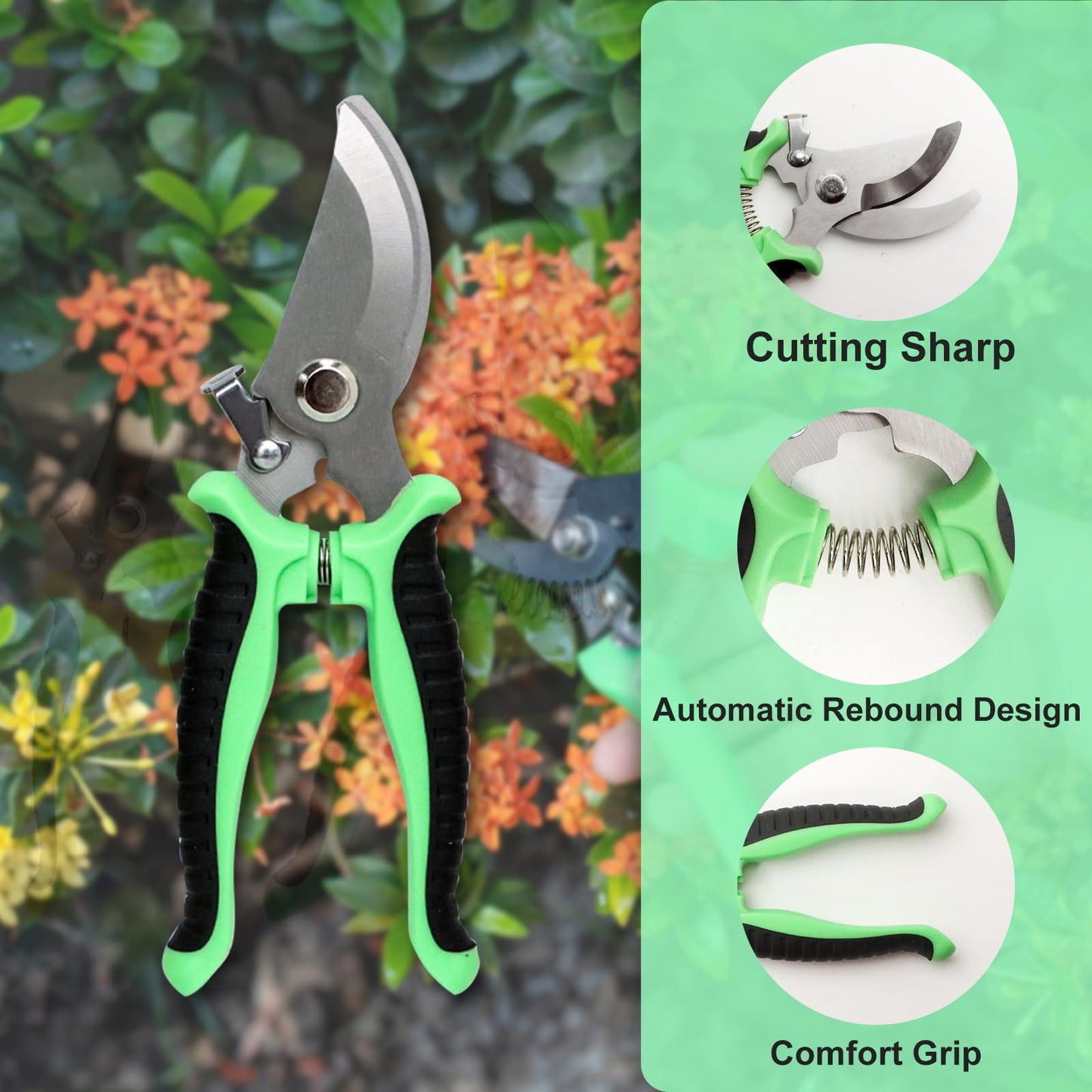 3PCS Garden Pruning Shears-7.5 Inch Stainless Steel Pruning Snips,Garden Scissors Handheld for Gardening Cutting Flower Tree Trimming Tools (3)