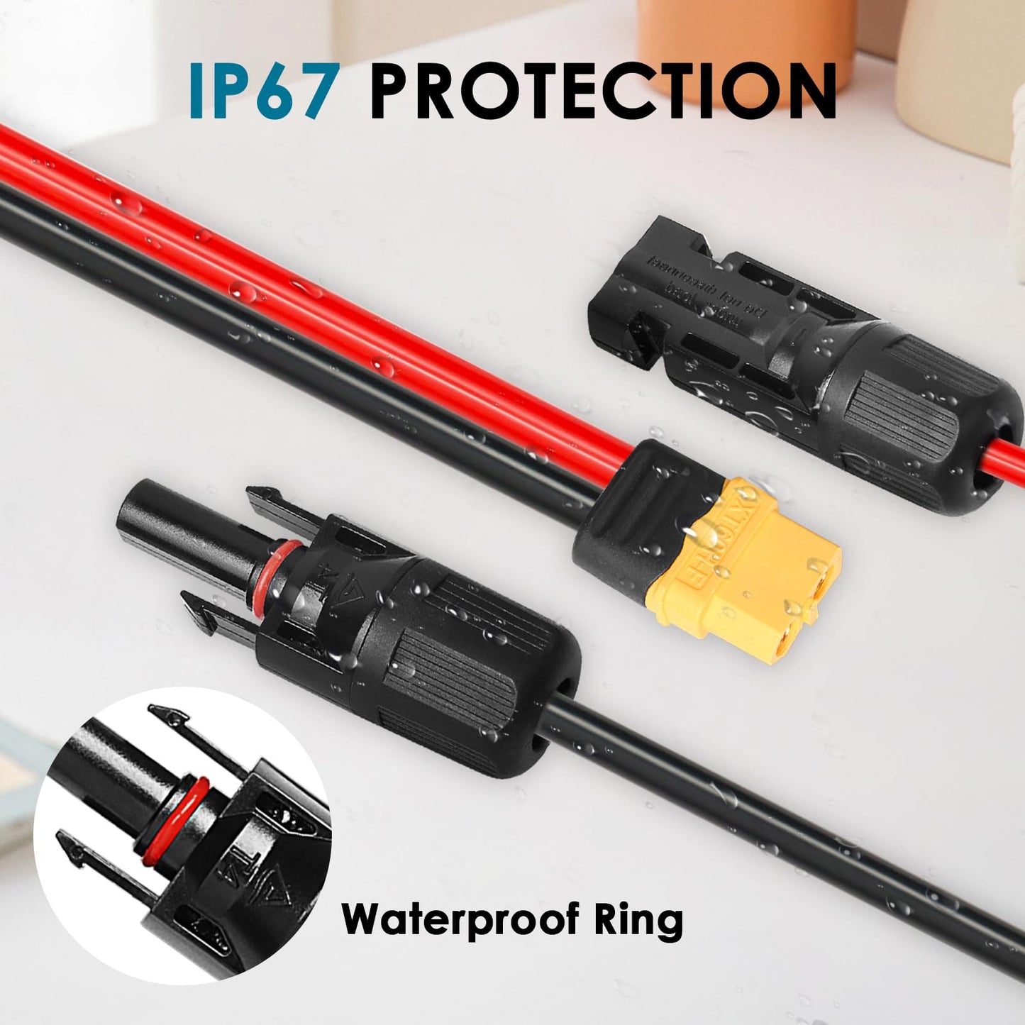 MOOKEERF Solar to XT60 Charge Extension Cable 25FT 12AWG XT60 Solar Cable for Portable Power Station Battery Pack