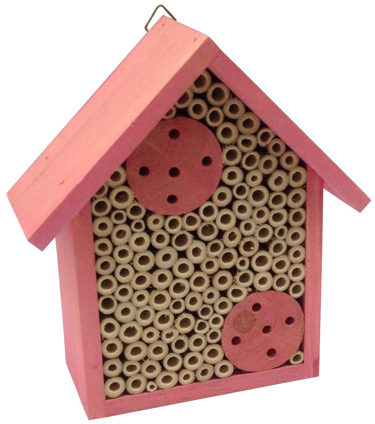 Cestari Mason Bee House Bamboo Tube Solitary Bee Hotel – 75 FSC‑Wood & Bamboo Tubes, 8 × 7.5 × 5 in, Rose Pink