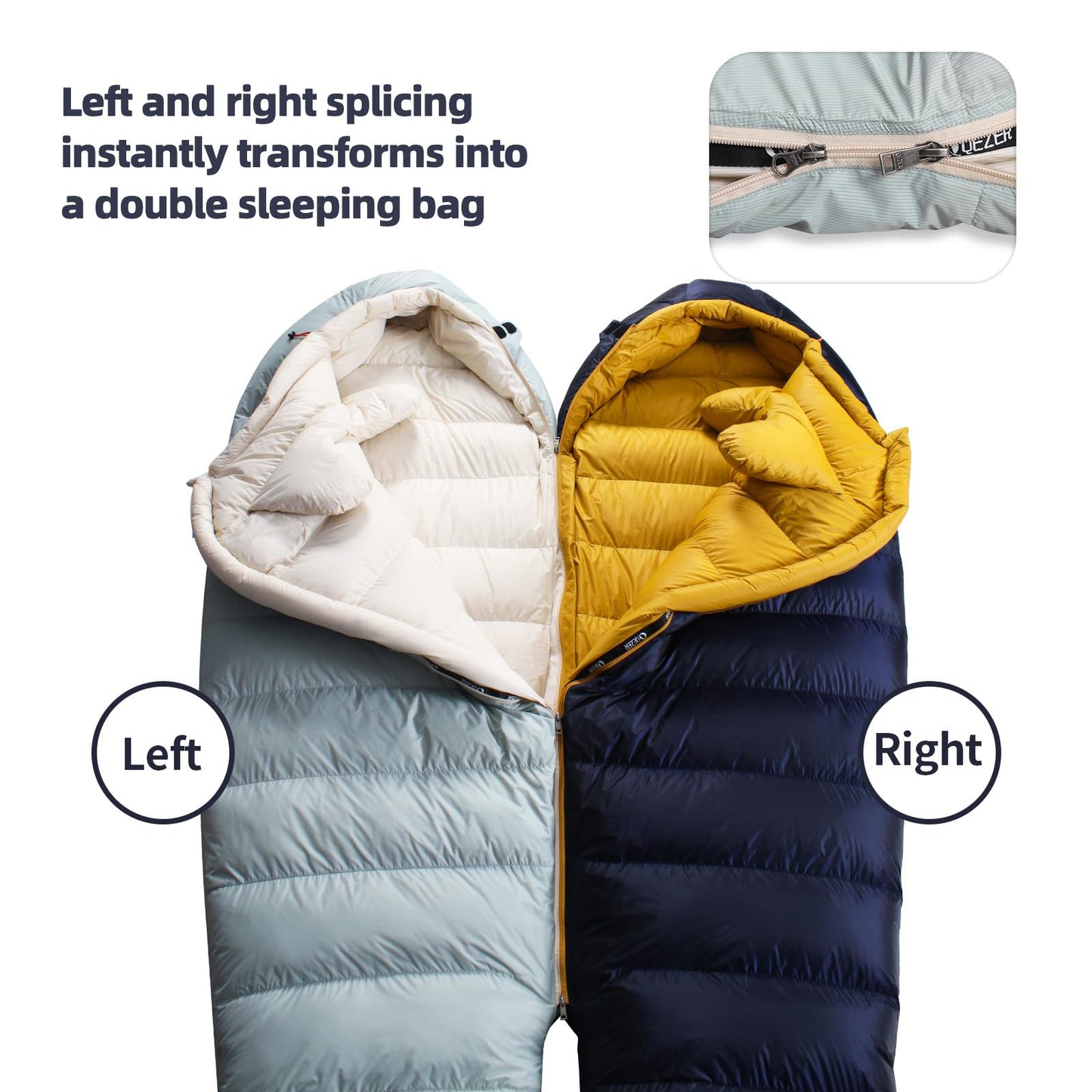 QEZER Down Sleeping Bag for Adults with 620 Fill Power Down Ultralight Mummy Backpacking Sleeping Bag